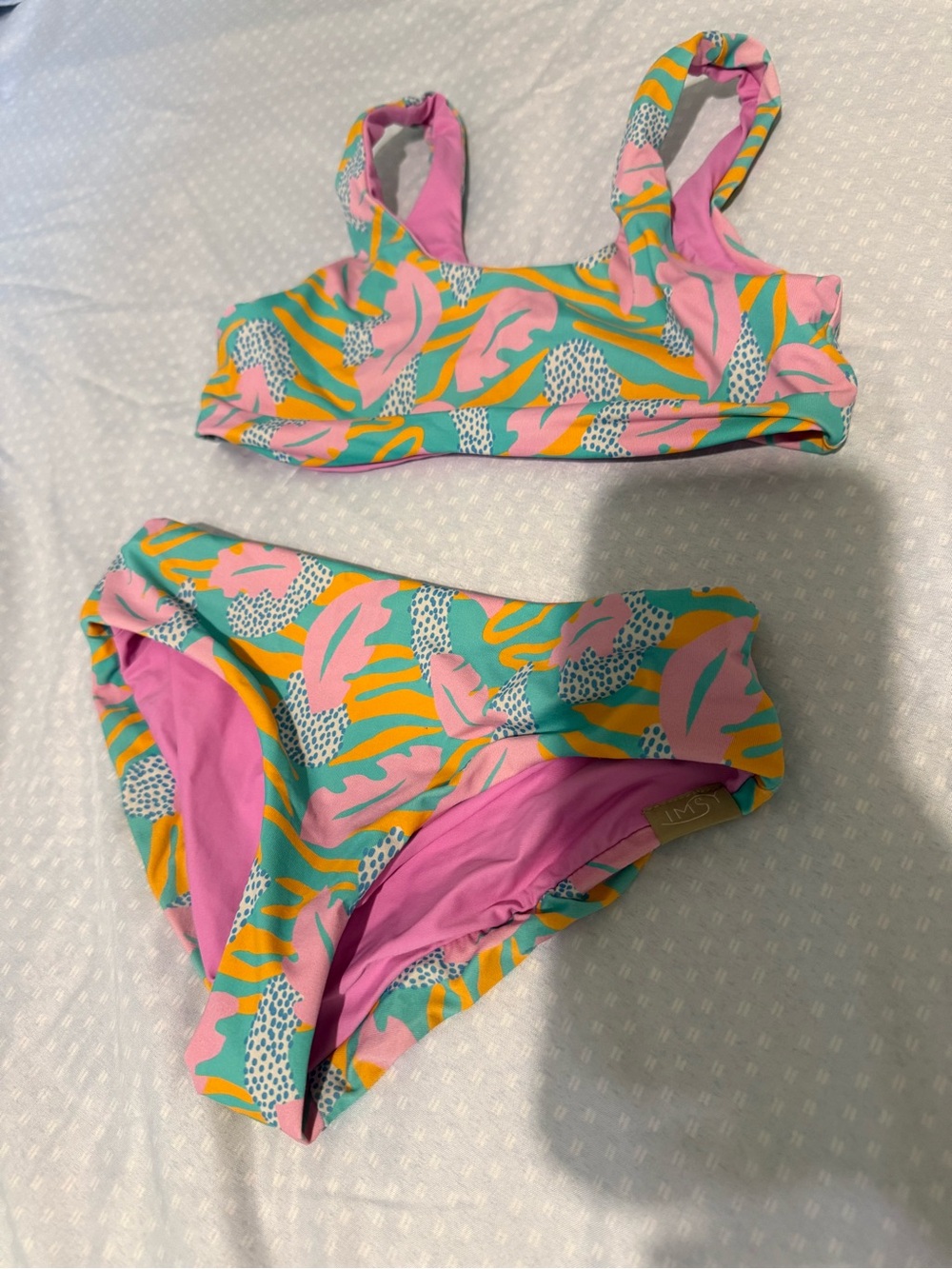 Girls Two-Piece Floral Print Swim Set in Pink and Teal - Imsy Surf